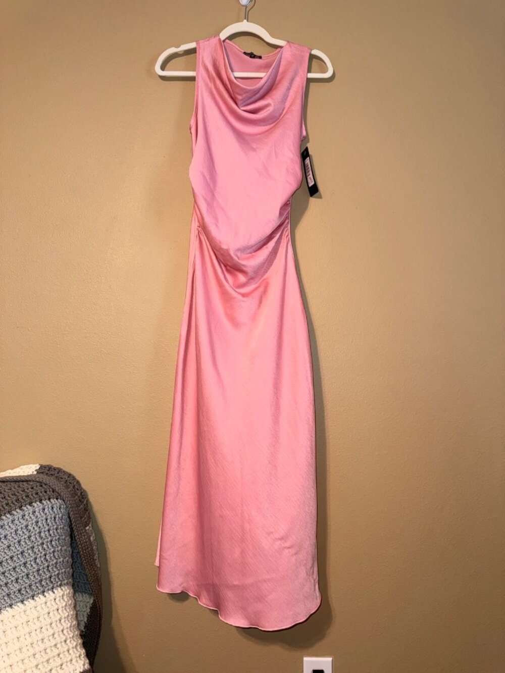 Bebe Rose Pink Satin Cowl Neck Midi Dress NWT XS